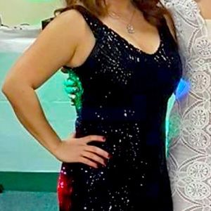 Fringe black sequins midi dress